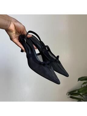 Vintage 90s Mesh Slingback Bow Heels mule size 8